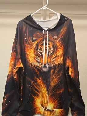 Fiery Tiger Graphic Hoodie - Bold Orange & Black